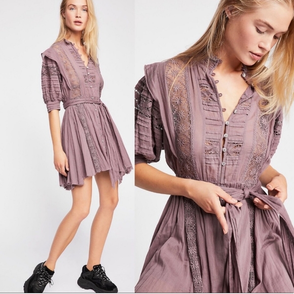 Free People Dresses & Skirts - Free People Crochet Lilac purple Prairie sax Dress